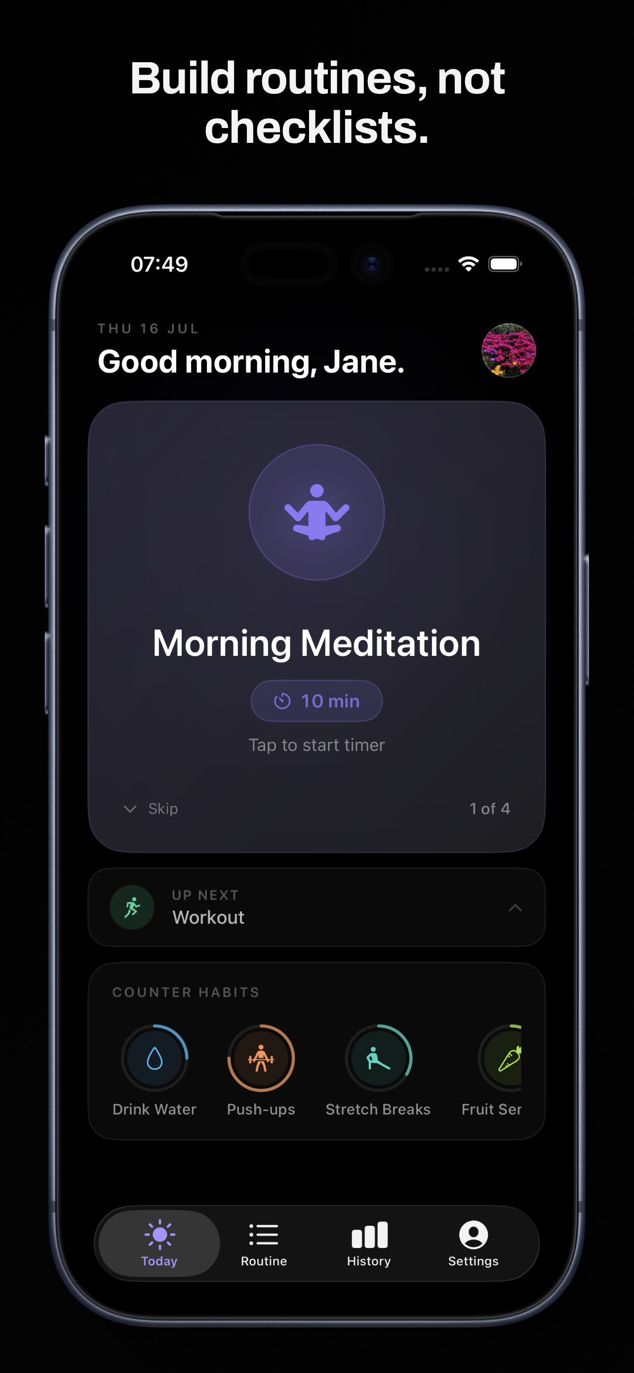 Tapzr showing today's guided routine