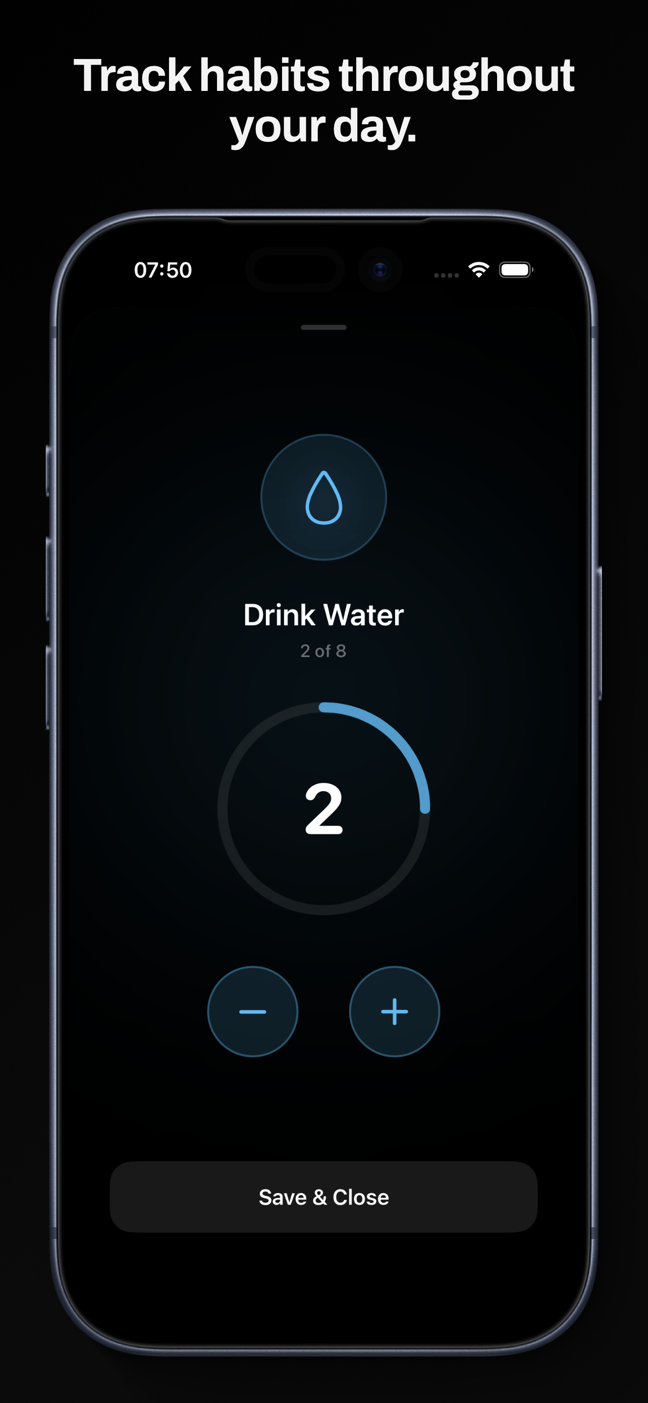 Counter habit tracking water intake